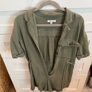 Madewell Olive Green Button-Up Romper